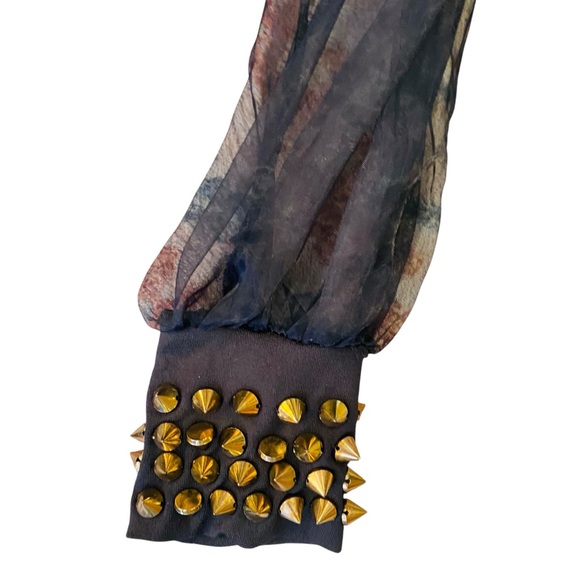 ⭐️ Black Long Sleeved Catsuit Jumpsuit With Sheer Sleeves and Studded Cuffs - Picture 6 of 8